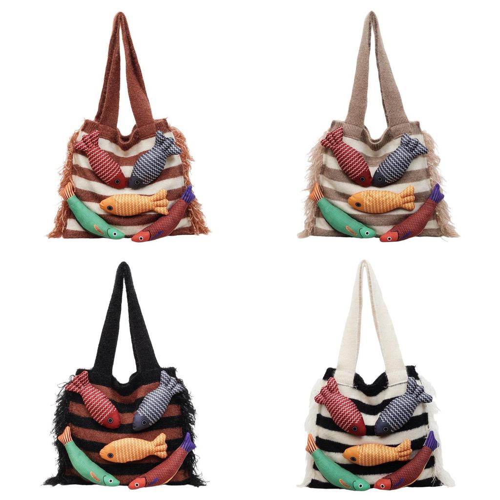 Cotton Knitted Tote Bag For Women With Large Capacity And Casual Travel Style