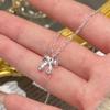 Korean Simple Sterling Silver Bowknot Pendant Necklace for Women Sweet Collar Chain Valentine's Day Gift Jewelry Accessories
