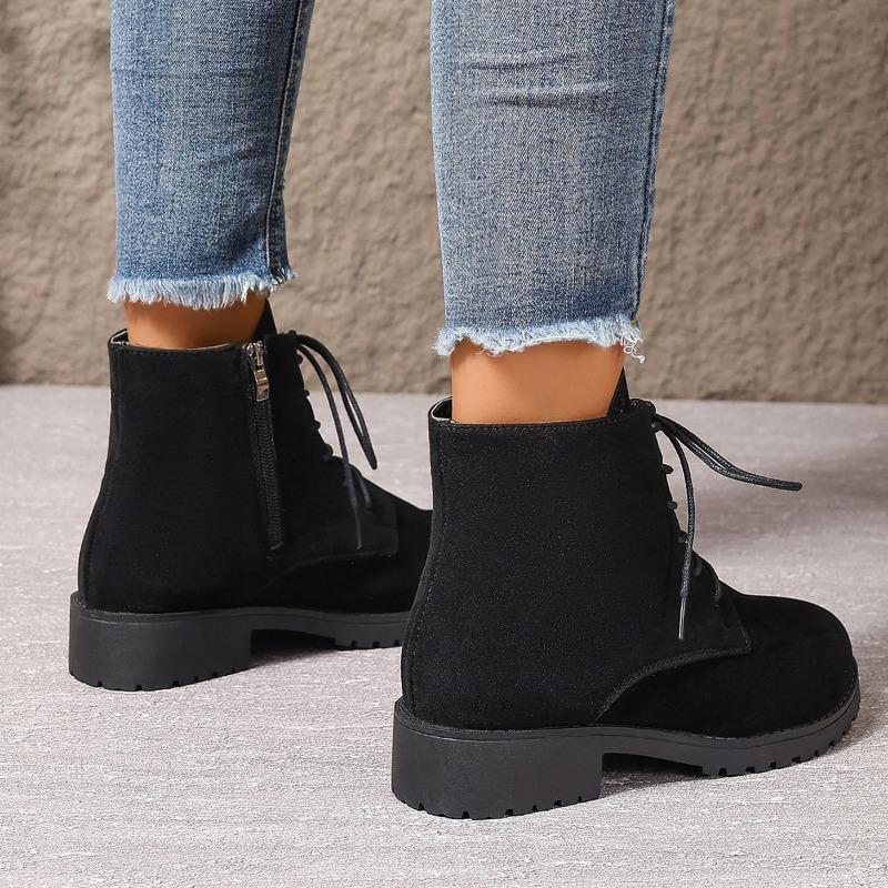 Large size women's boots new fashion short boots women's thick heel round head Martin boots side zipper women's shoes