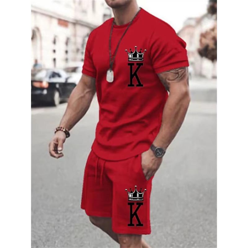 Abito casual da uomo estivo, due pezzi oversize, semplice, casual, streetwear, stampa king, abito da spiaggia, maglietta da uomo, pantaloncini, abbigliamento sportivo