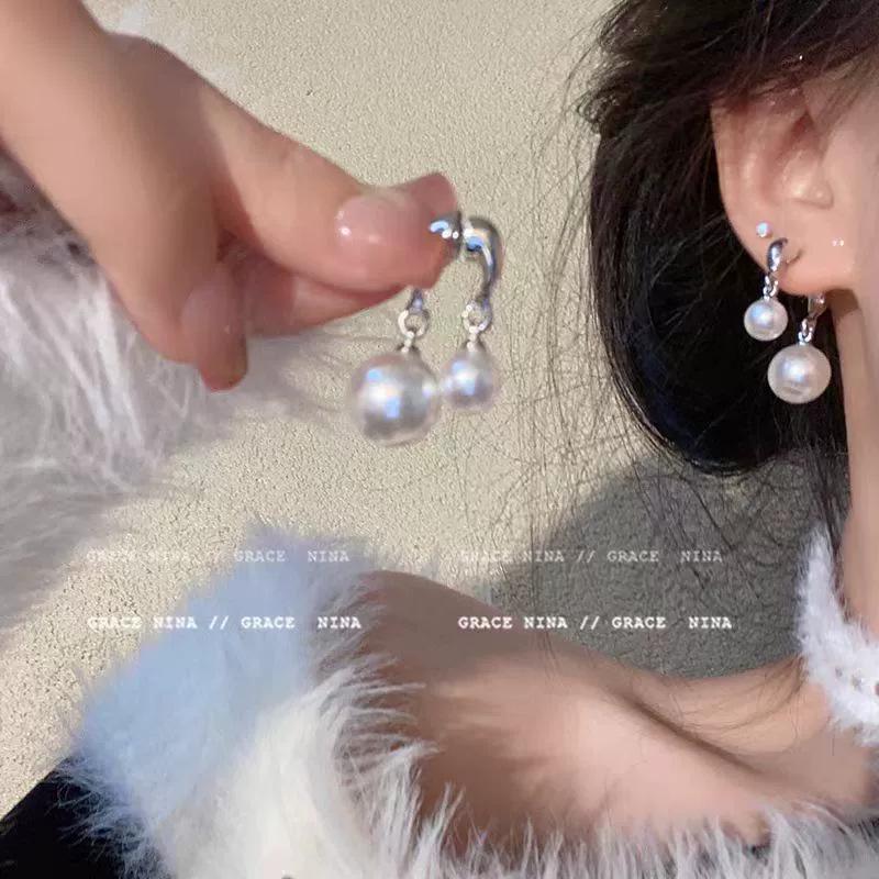 Zircon Metal Studs & Pearl Bow Earrings - High-End, Versatile Statement