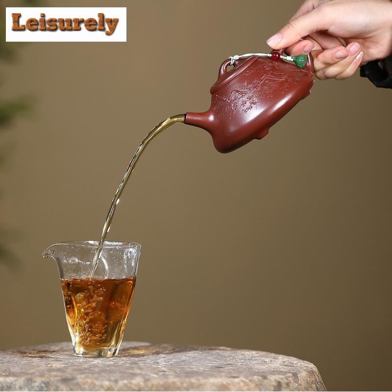 260ml Authentic Yixing Purple Clay Teapots Handmade Stone Scoop Pot Raw Ore Purple Zhu Mud Kettle With Filter Zisha Tea Set Gift