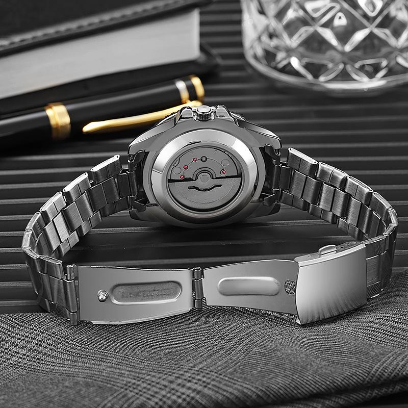 Men's Green Submariner Automatic Mechanical Watch with Hollow Calendar, Waterproof and Luminous