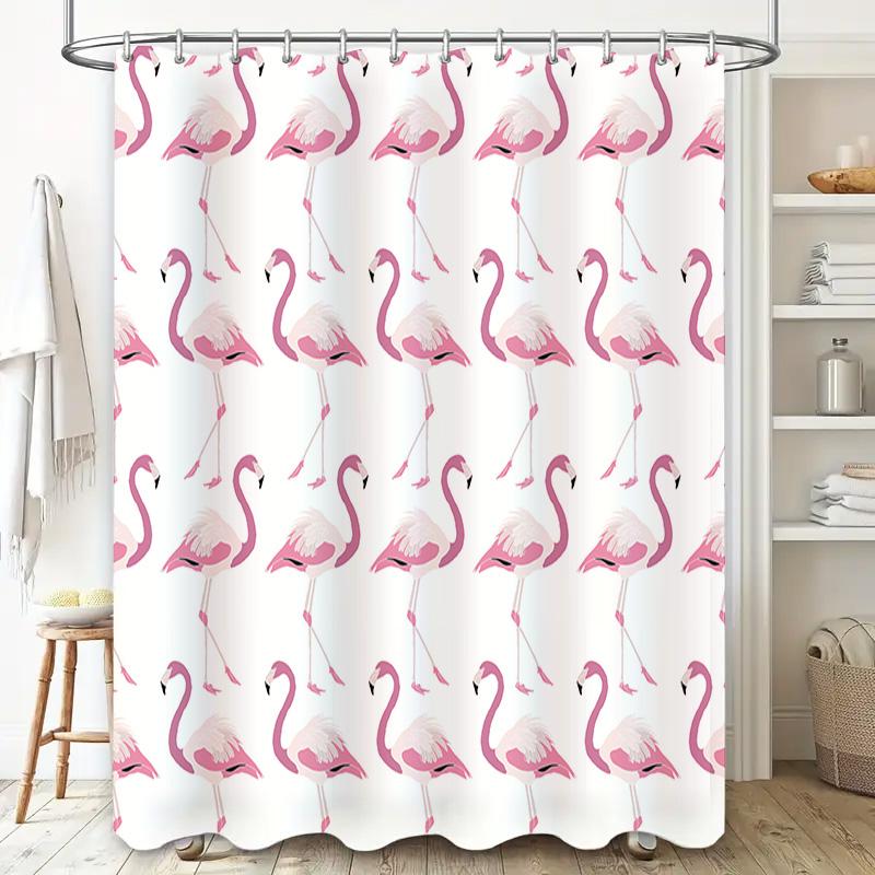 White Pink Peacock Pattern Shower Curtain For Bathroom Decor Waterproof Fabric With Hooks Included (Size: 180X200Cm)