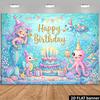 2D planar seabed-themed birthday party banner background - Mermaid birthday theme