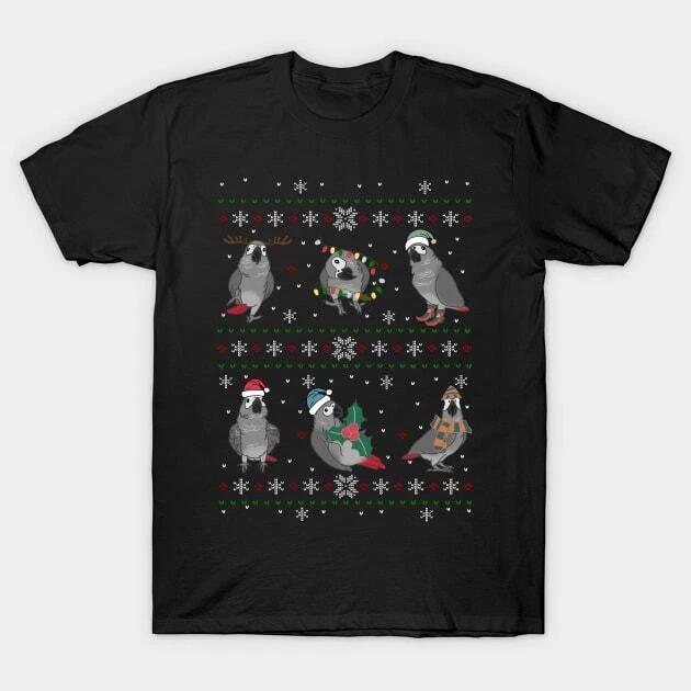 Ugly Christmas Pattern African Grey Parrot Made in Australia T-Shirt S