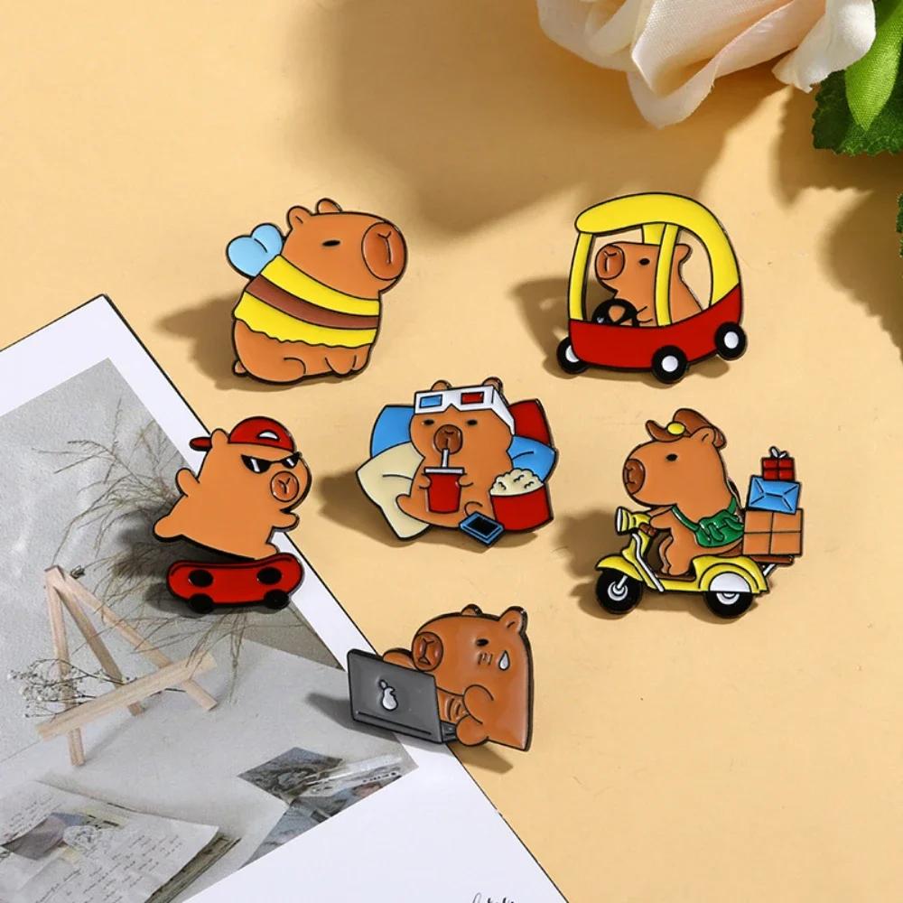 1pc Cute Cartoon Capybara Enamel Brooch Creative Unique Animal Design Funny Lapel Pin Badge Backpack Clothing Hat Accessories