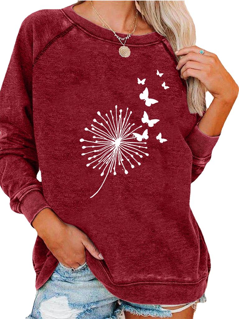 Female Spring/Fall Sweatshirt Fashion Print Top Women's Oversized Pullover Sweatshirt Versatile Top