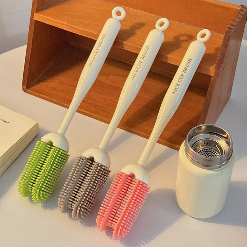 3-in-1 Silikon-Milchflaschenbürste Langer Griff Wasserglas Tasse Reinigungsbürste Multifunktionales Küchenreinigungswerkzeug