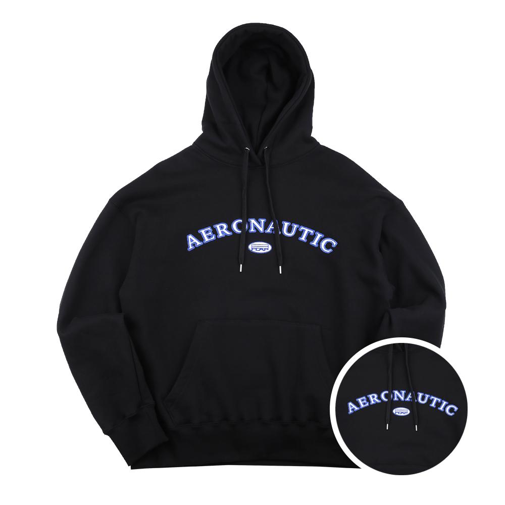 Flap Round Logo Print Fleece Hoodie (Black) L