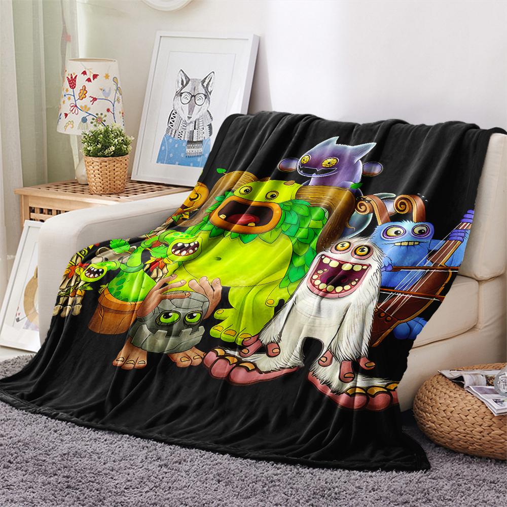1PC My Singing Monsters Print Flannel Blanket, High quality All Seasons, Home Decor, Warmth and Comfort, Perfect for Christmas Gifts