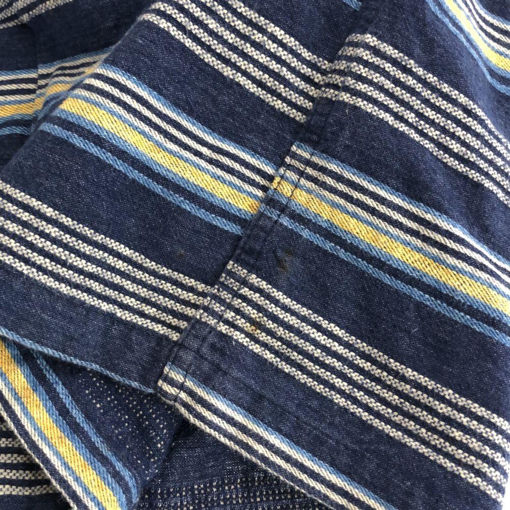SUGAR CANE Toyo Enterprise Border Long Sleeve Cotton Shirt LARGE Blue Men's Used
