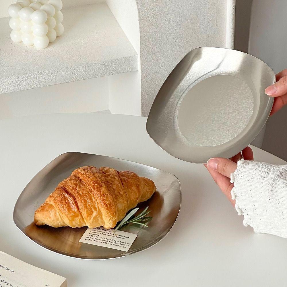 Retro Stainless Steel Cake Tray Square Silver Dessert Plate Luxury Photo Props Jewelry Storage Plate Home Decoration