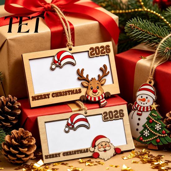 Rustic Christmas Party Favors Wooden Money Holder, Personalized Cash Gift Wallet with Santa Indoor Outdoor Seasonal Decor Design, Creative Tree