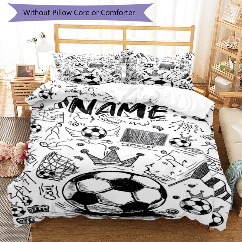 3pcs Custom Name Soccer Bedding Set Duvet Cover Closure Includes 1 Duvet Cover & 2 Pillowcases, Soft and Comfortable for All Seasons.