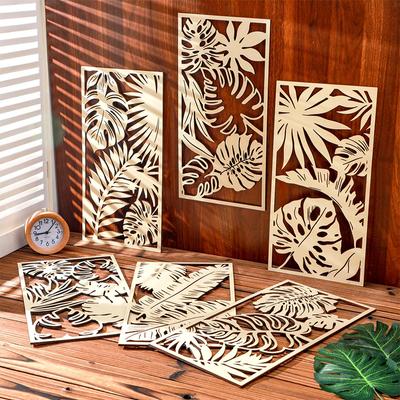 1PC Tropical Plant Plaque Minimalist Tropical Wall Decor Home Bathroom Office Wooden Leaf Plant Wall Art