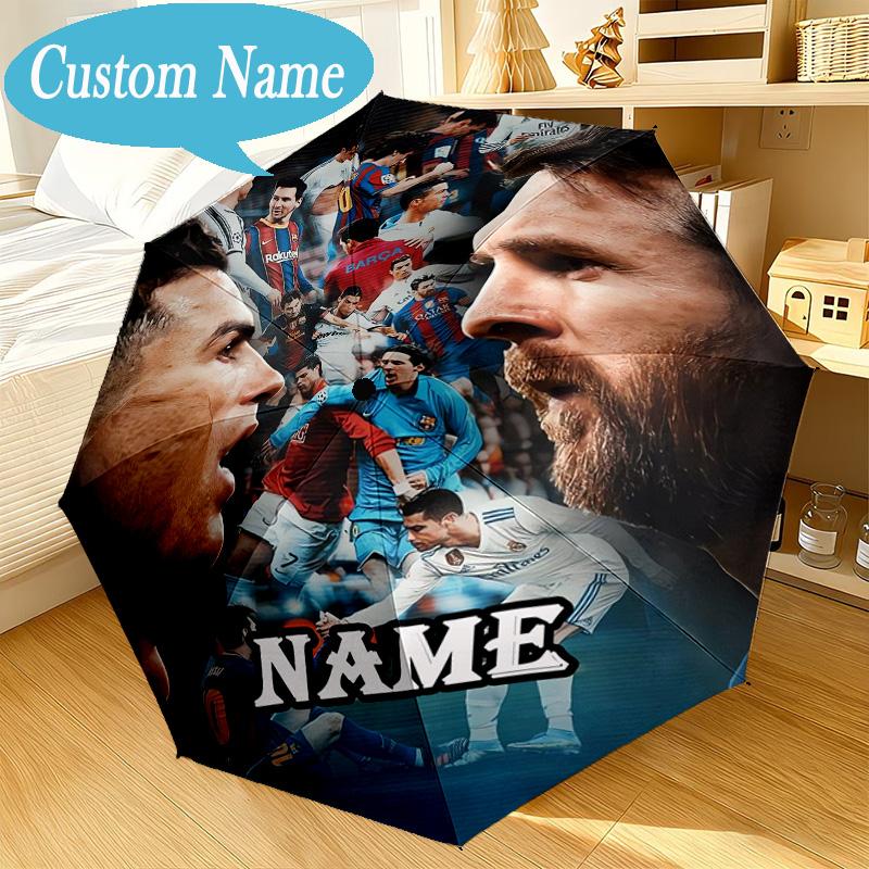 Custom Name Umbrella Messi's Fiery Legacy Umbrella 8-Frame for Travel, Camping, Casual Lightweight Portable, Essential for Family Gifts