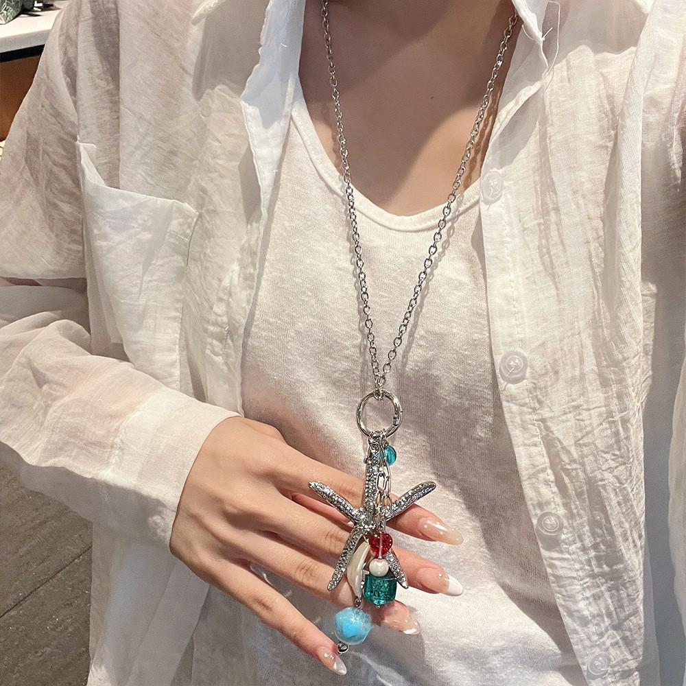 Böhmische Seestern-Halskette: Bunte Perlenkeramik Ethno-Stil mit gewebter Kordel für Damen