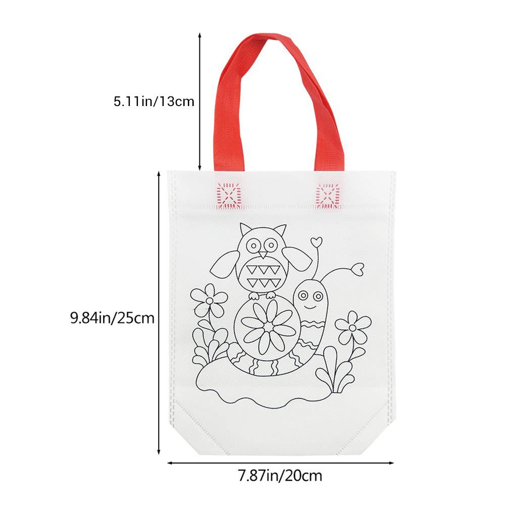 12Pcs DIY Graffiti Tote Bag Non Woven Grocery Bags for Children Arts and Crafts Color Filling Party