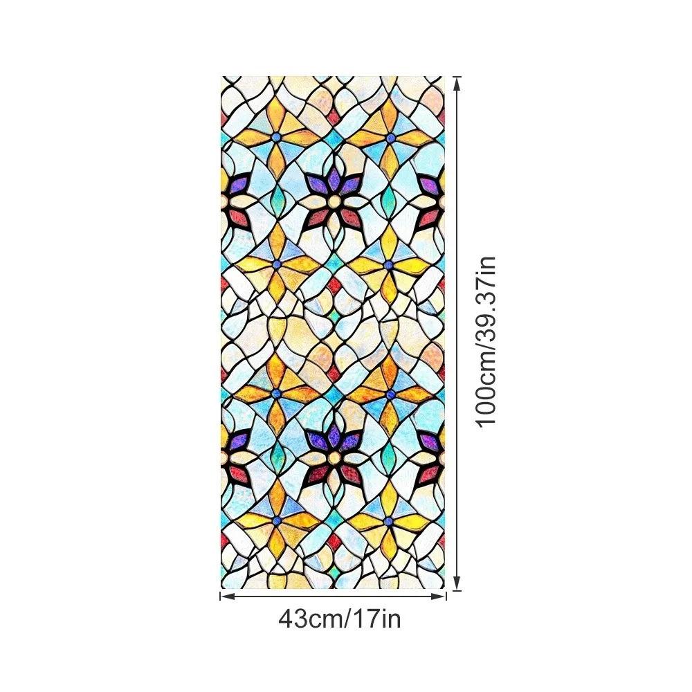 Lattice Window Film Sticker Stained Glass Film Sticker Rainbow Pattern Static Cling Film Sticker Privacy Window Film Sticker