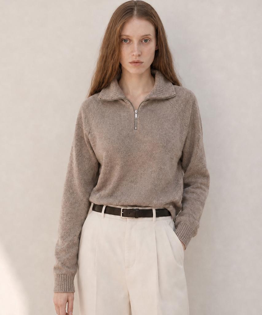 LEIE Half-Zip Collar Raglan Knit Beige