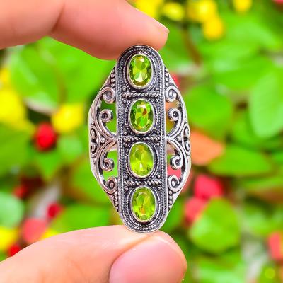 Natural Peridot Gemstone Handmade 925 Sterling Silver Gift Ring Size 11 U5a65