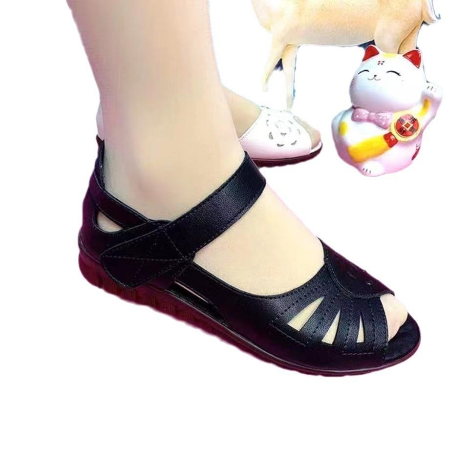 Sandals Women's Shoes 2025 Summer New Women's Sandals Mother Shoes Flat-soled Beef Tendon Soft-soled Middle-aged and Elderly Beach Shoes