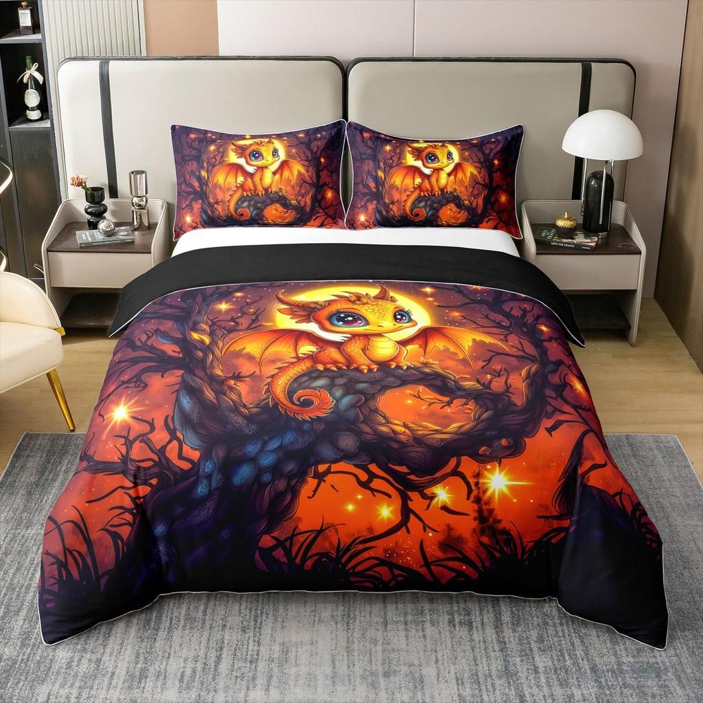 Galaxy Dragon Duvet Cover Sets For Kids Boys Girls Queen Lightweight Quilt Covers Starry Sky Jungle Animals Dragon Bedding Set