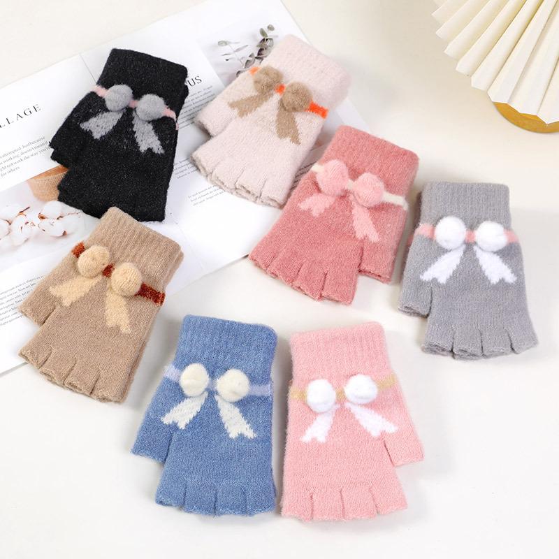 

2025 новые перчатки женские зимние милые с открытыми пальцами корейская версия студенческие зимние утолщенные вязаные теплые для письма половина пальца YA One Size