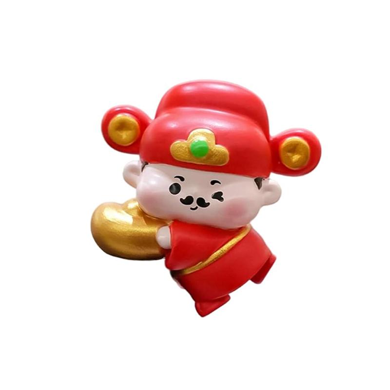 Chinese New Year God of Wealth Mini Figurines-Red Lucky Cartoon Decor for Desktop & Home Festive Decoration