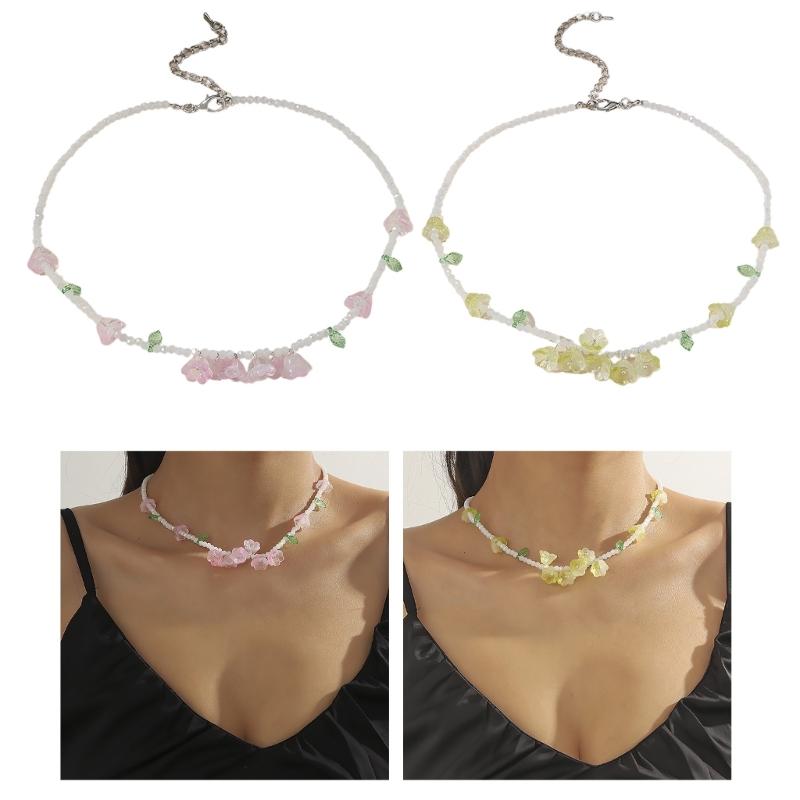 Trendy Resin Necklace Purple/Yellow Floral Leaf  Pendant Neckchains for Wedding Bridal Jewelry Unique Shape Ornaments