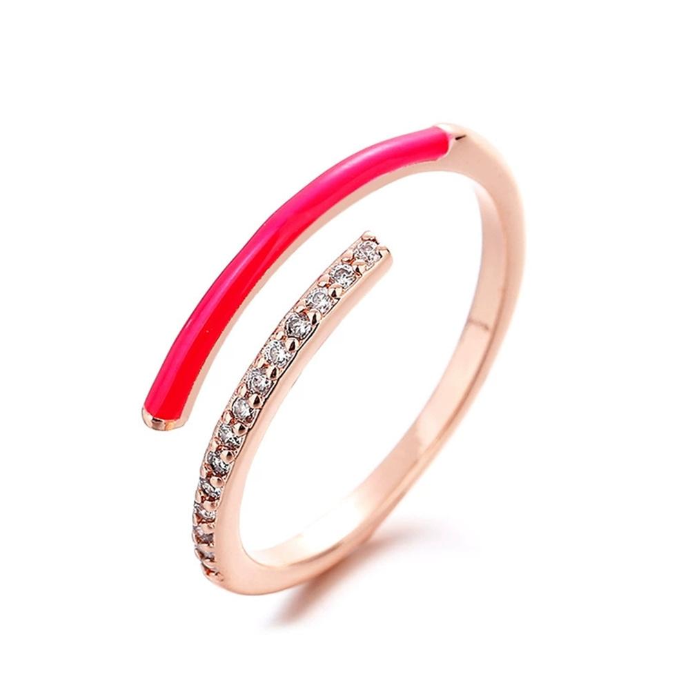 Cute Female Green Yellow Pink Enamel Rose Gold Color Wedding Rings Promise Open Adjustable Engagement For Women