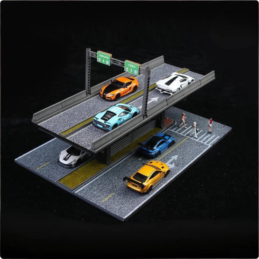 Miniature Overpass Parking Scene Assembly Kit 1:64 Scale Bridge Multi Levels Design Elevated