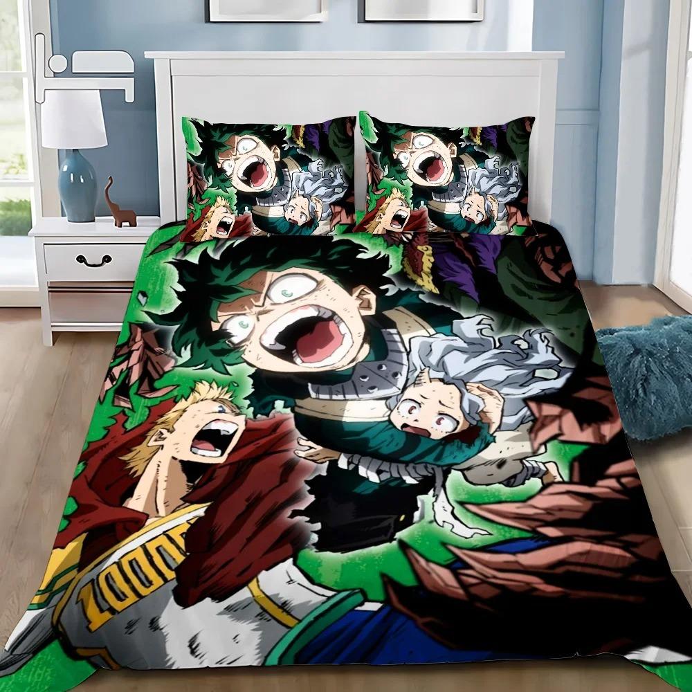 3D Print Cartoon My Hero Academia Bedding Set Soft Comforter Cover With 1/2pcs Pillow Shams For Kids Adults Microfiber