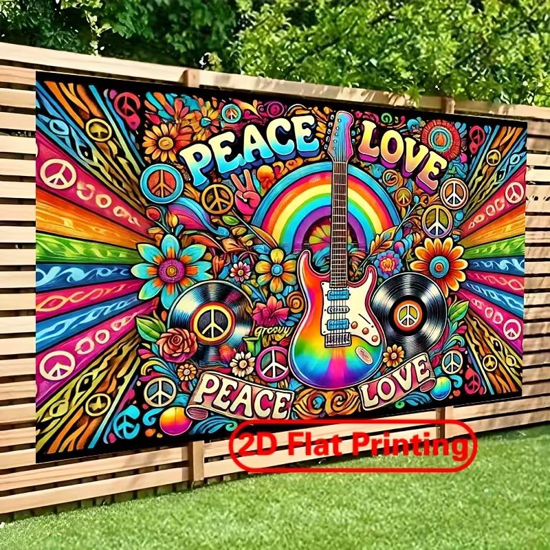 2D Peace Love Hippie Guitar Backdrop Party Photo Background Cloth