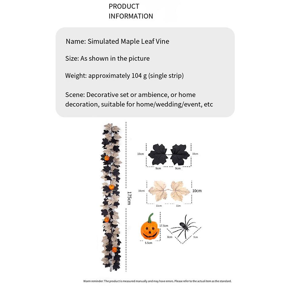 Black Halloween artificial foliage leaf garland 175cm wallmounted plastic indoor autumn fall and Thanksgiving decoration
