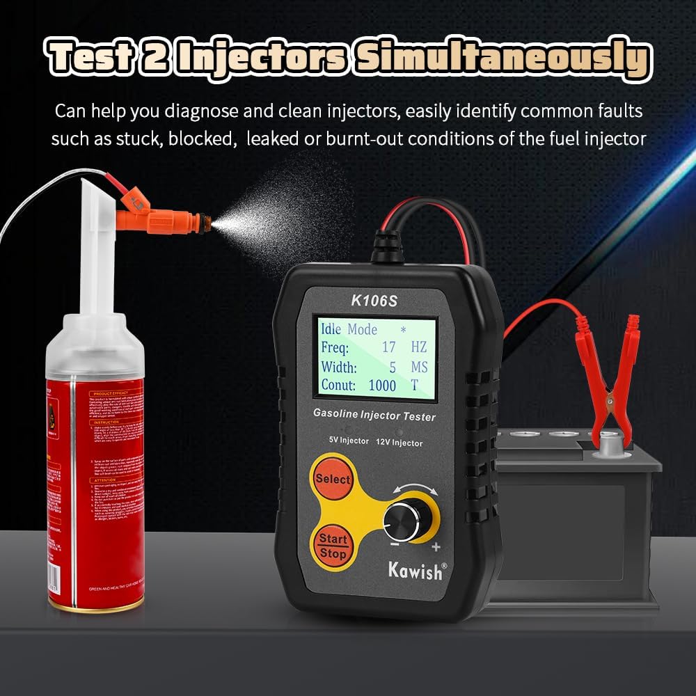 Universal Fuel Injector Tester and Cleaner Tool, DIY Cleaning Tool Kit for PWM, Adjustable Pulse Width Freq & Count, Two Injectors Test
