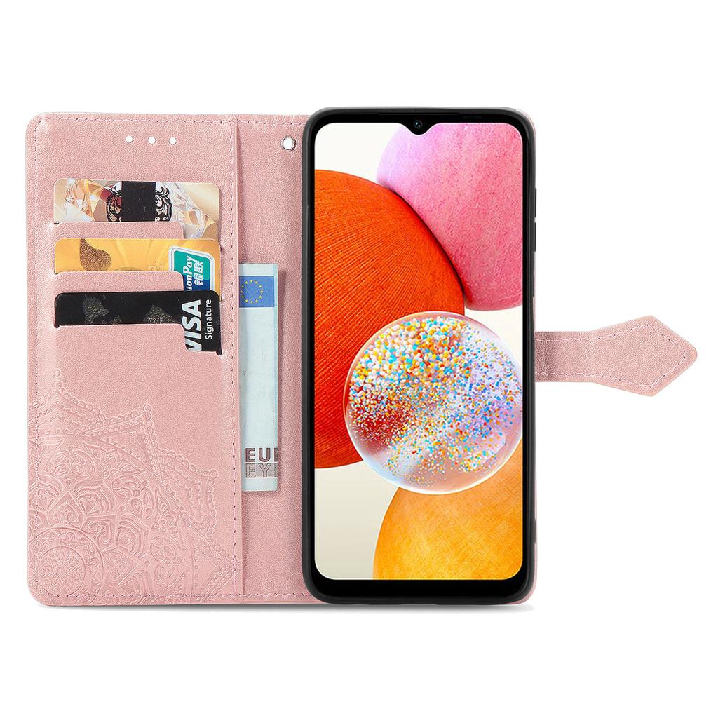 For Samsung Galaxy A14 5G/A14 4G Case Stand Embossed Mandala Pattern PU Leather Wallet Cover with Strap