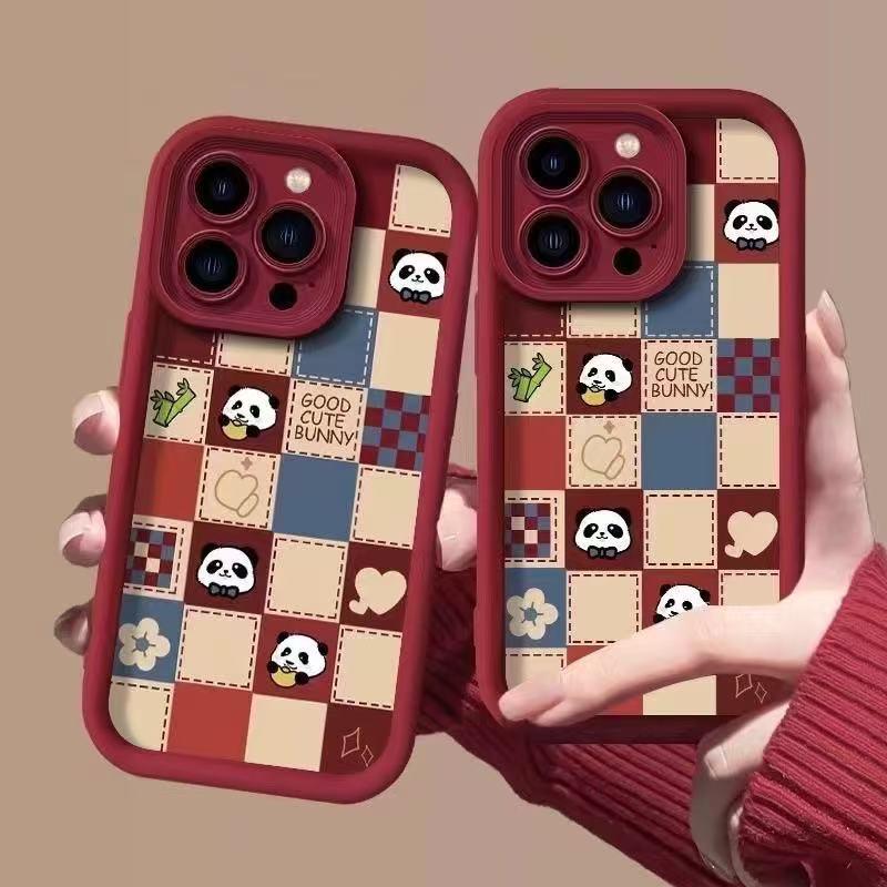 Plaid Panda Apple iPhone Case for iPhone Models 17/16 Pro Max/15 Pro/14/13/12