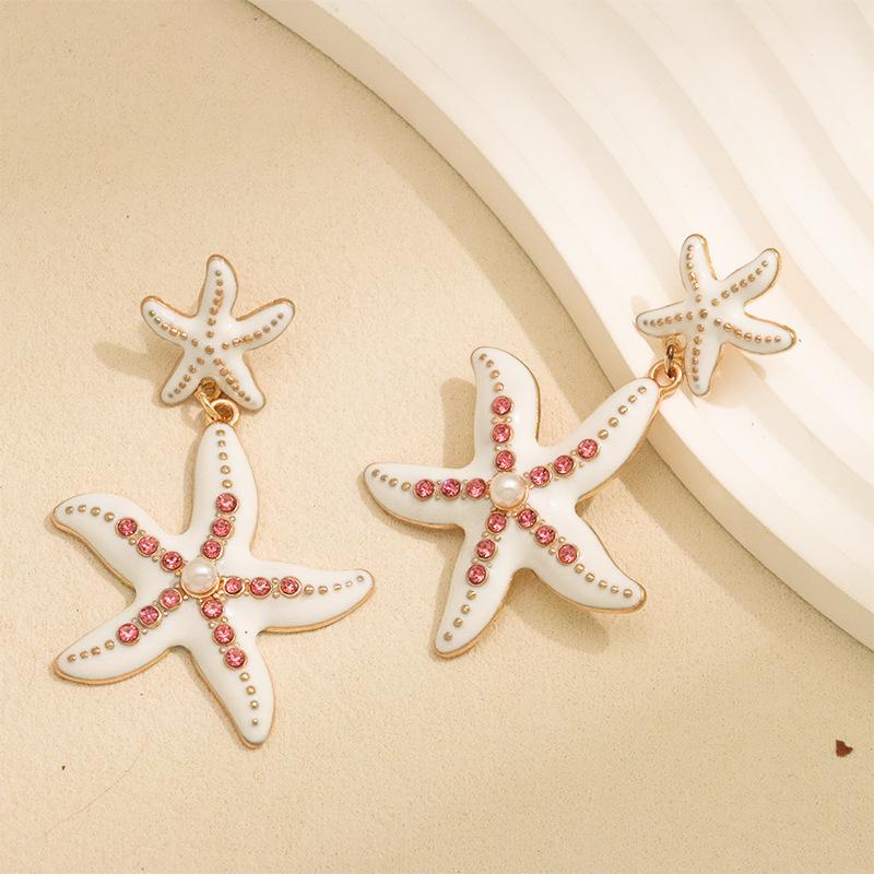 Orecchini Estivi Europei e Americani Brezza Marina Stella Marina Set di Orecchini Esagerati per Vacanza al Mare con Diamanti Orecchini a Forma di Conchiglia
