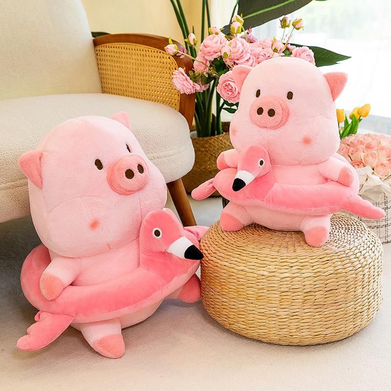 Soft cute with swimming ring cream pig pig doll girl children pink gift throw pillow rag doll plush toy