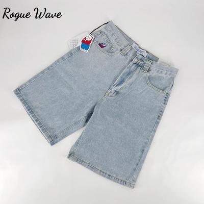 RogueWave Retro Hip Hop Cartoon Grafik Streetwear Denim Shorts Y2k Stickerei Baggy Jorts Harajuku Gym Basketballshorts Herren
