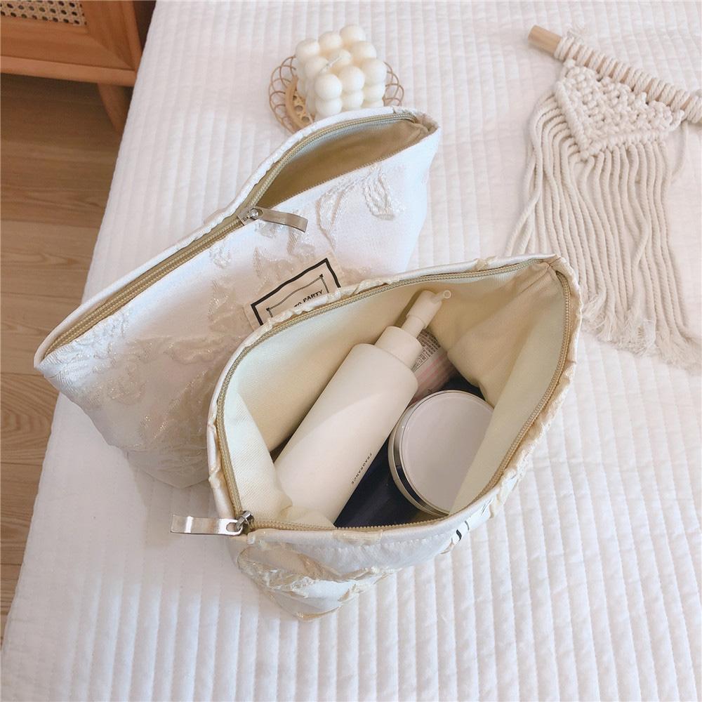 76 Canvas Makeup Cosmetic Bag Travel Organizer Embossing Flower Pattern Toiletry Travel Bag