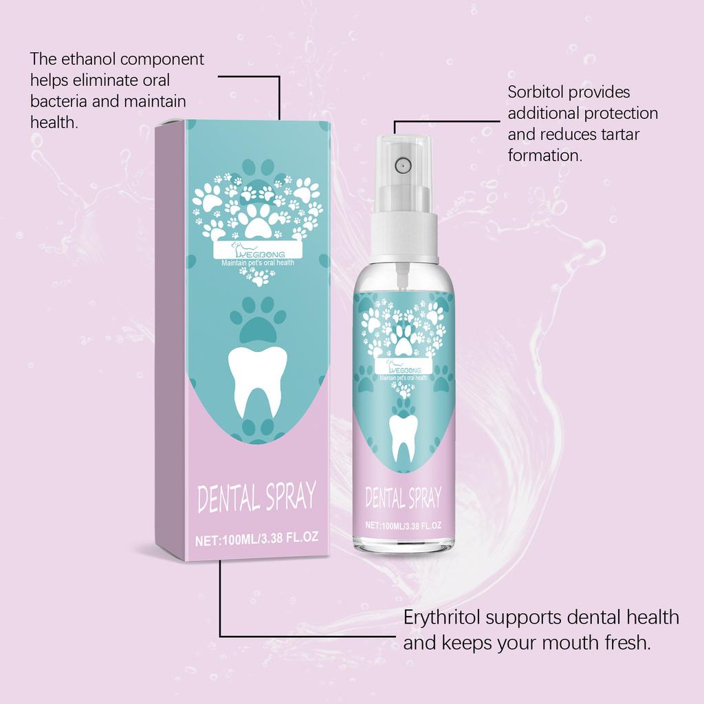 Pet Dental Spray for Dogs and Cats, Plaque Remover Bad Breath Freshener, Gentle Oral Care Cleaner for Pet Teeth Whitening