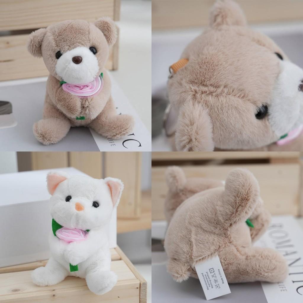 Plush Rose Dog Cat Dolls Toys Stuffed Animals Pp Cotton Filling White Brown