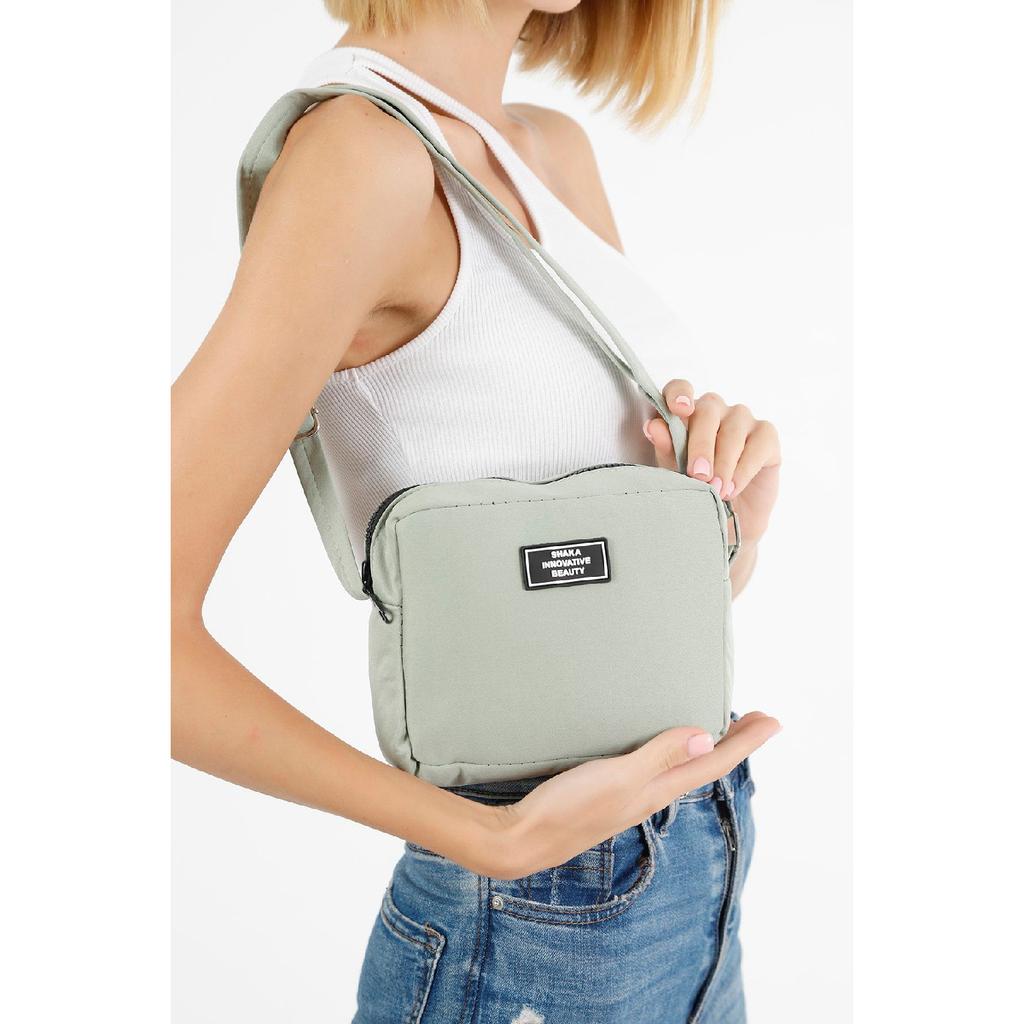 Black U35 Canvas Fabric Women's Shoulder Bag With Single Zipper Compartment And Adjustable Strap U:14 E:20