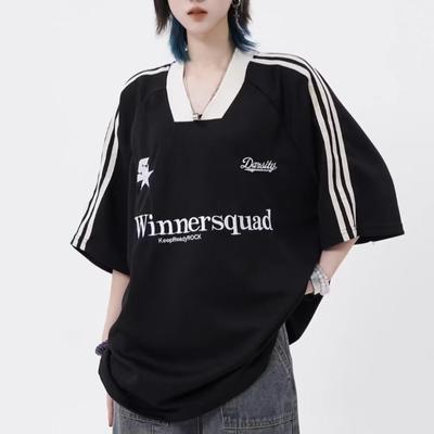 Y2K T-shirts Women Sporty Short Sleeve Tees Hip Hop V-neck Tops Oversized Streetwear Summer Clothes