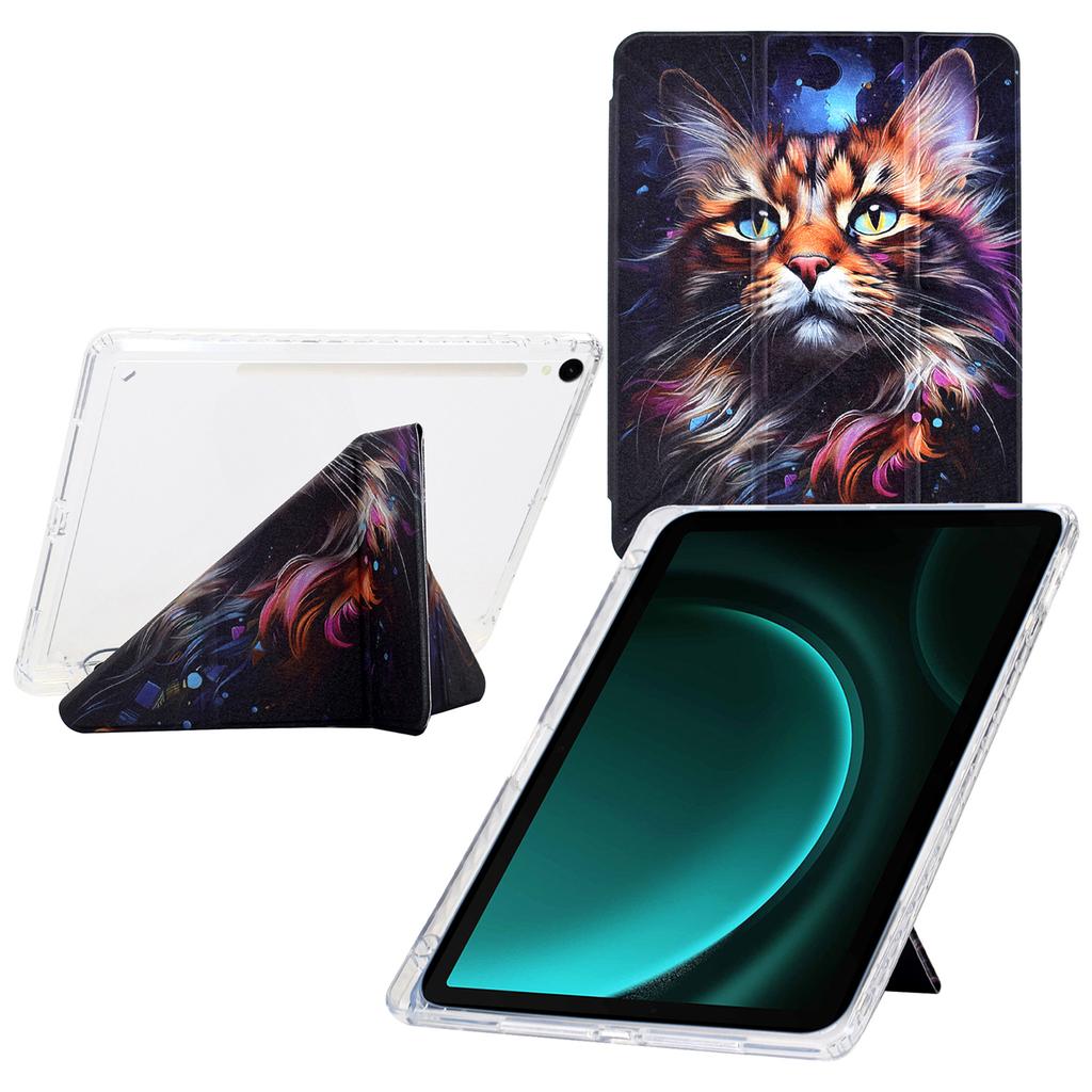 Tablet Case For Samsung Galaxy Tab S10/S10 FE/S9/S9 FE,Y-Fold Stand Pattern Print Leather+Clear Acrylic Cover with Pencil Holder