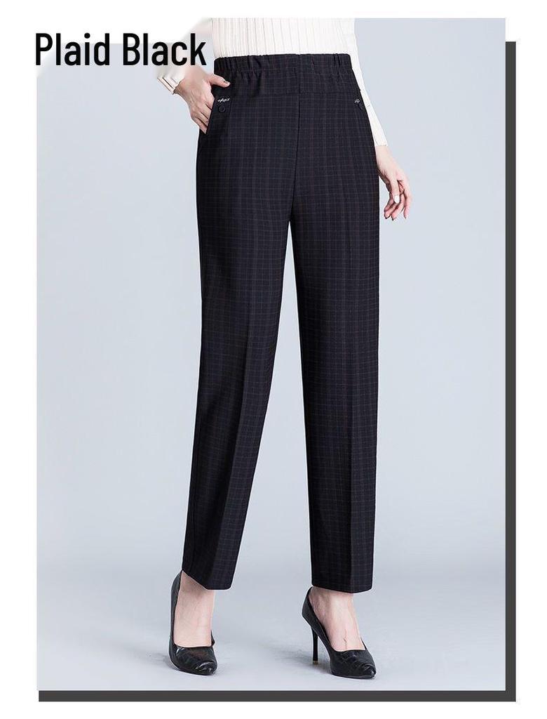 Velvet-Lined High-Waisted Straight Leg Pants for Middle-Aged & Elderly Women - Spring & Autumn Winter Wear