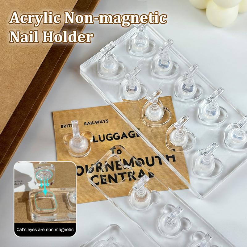 Non-Magnetic Acrylic Cartoon Bear Love Shape Nail Stand False For Cat Eye Gel Press On Nails Display Stand Tips Holder